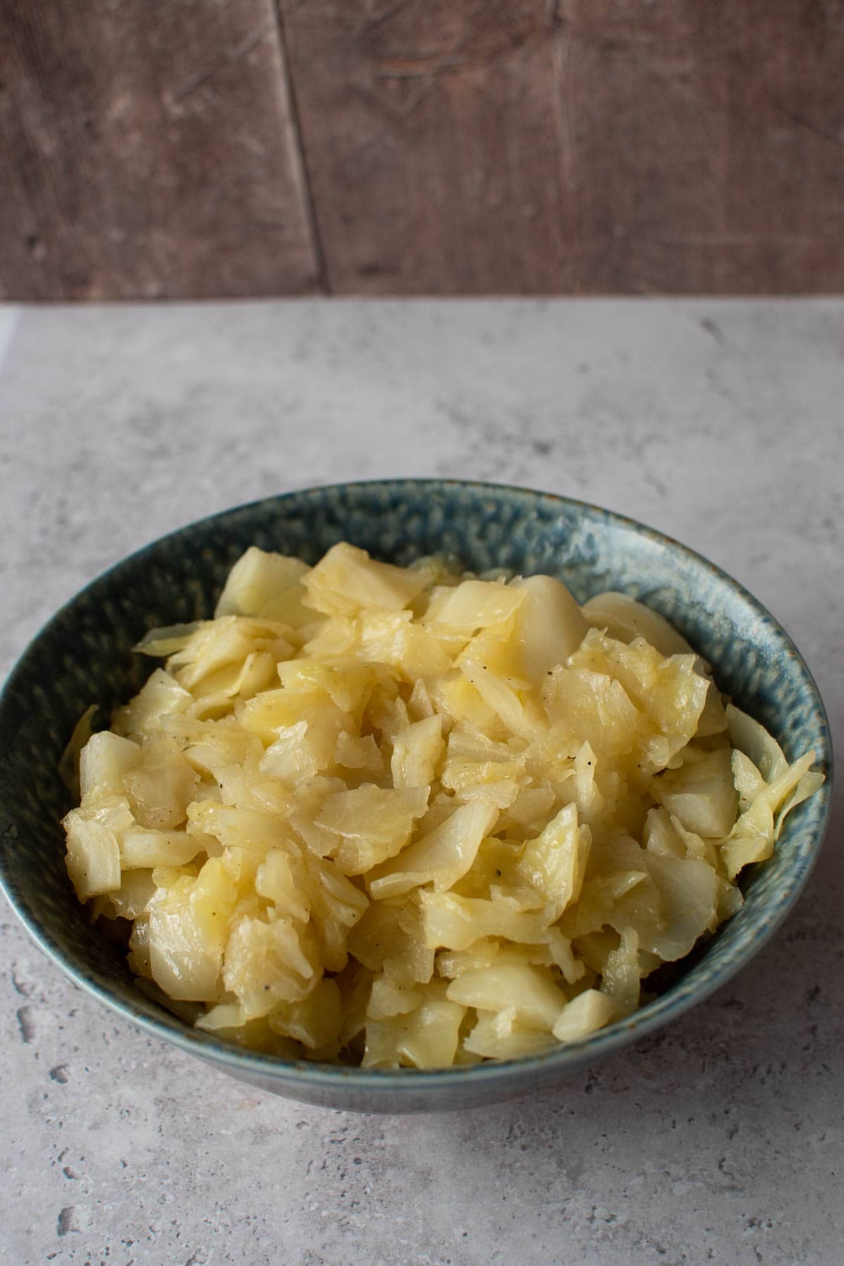 A bowl of pressure cooked cabbage.