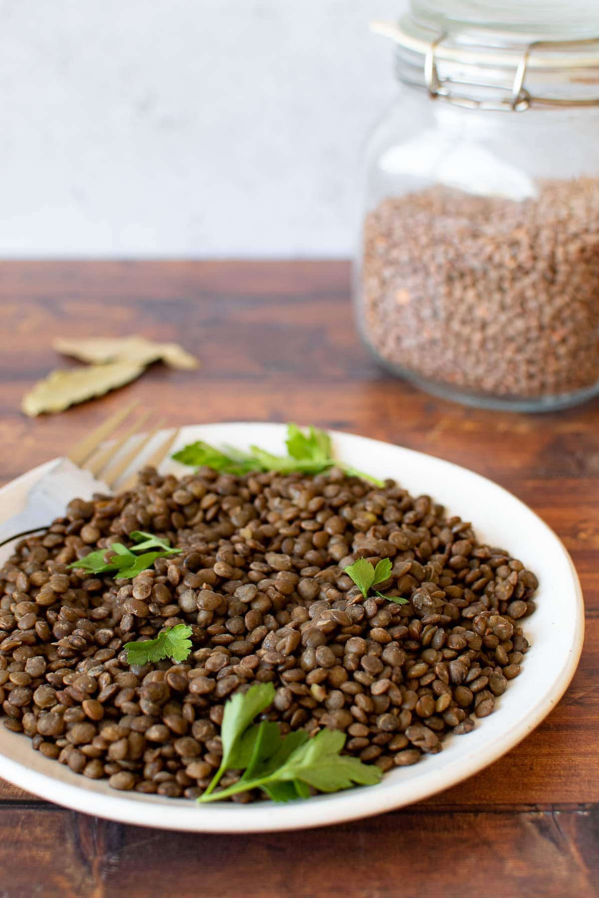 Cooked lentils on a plate.