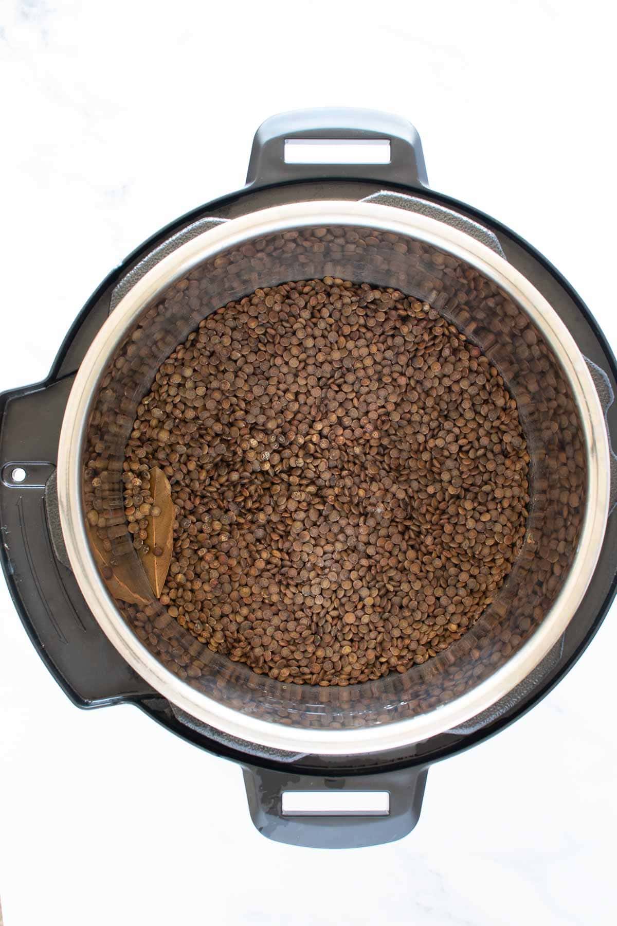 Cooked lentils in an Instant Pot.