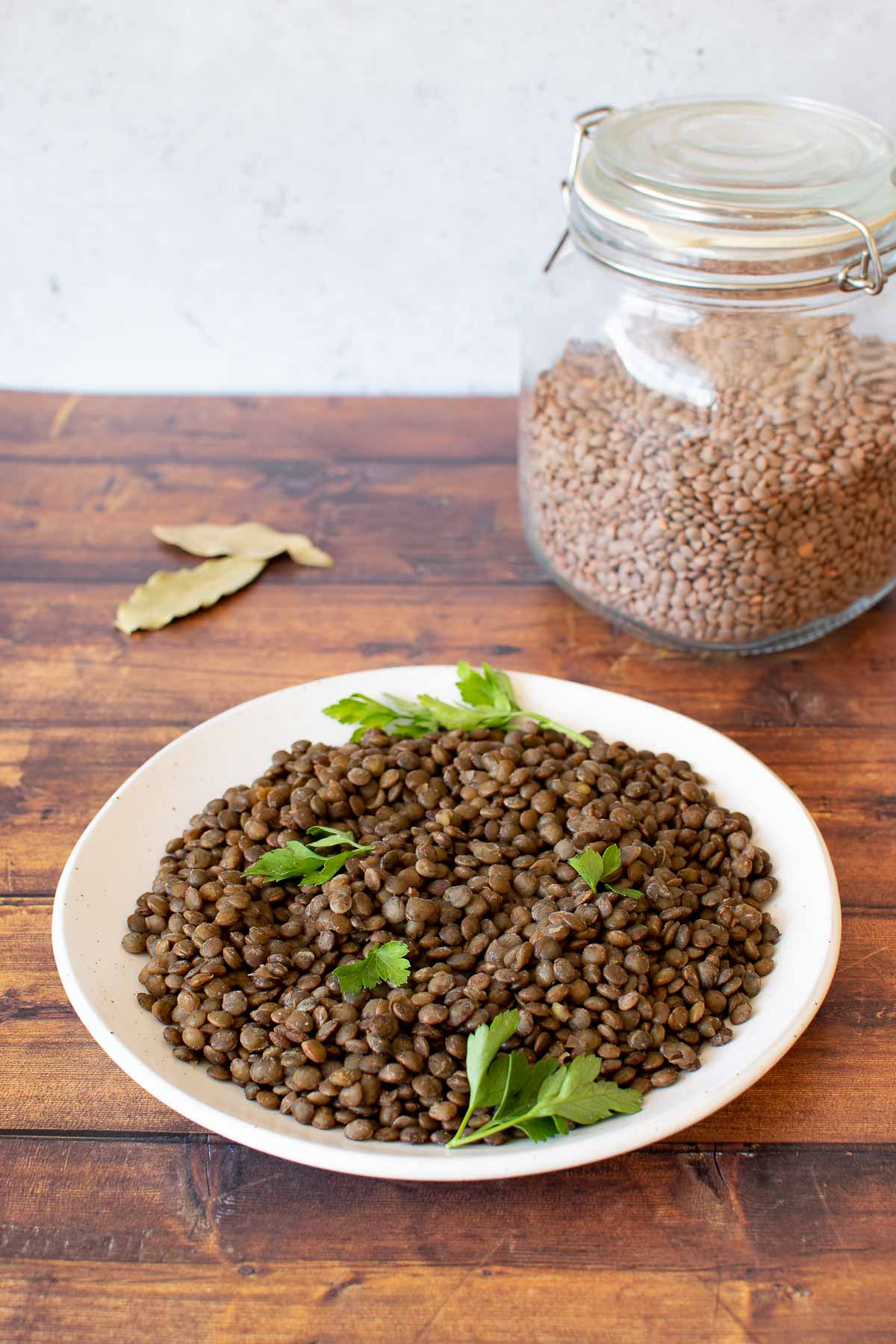 Instant pot green lentils on a plate.