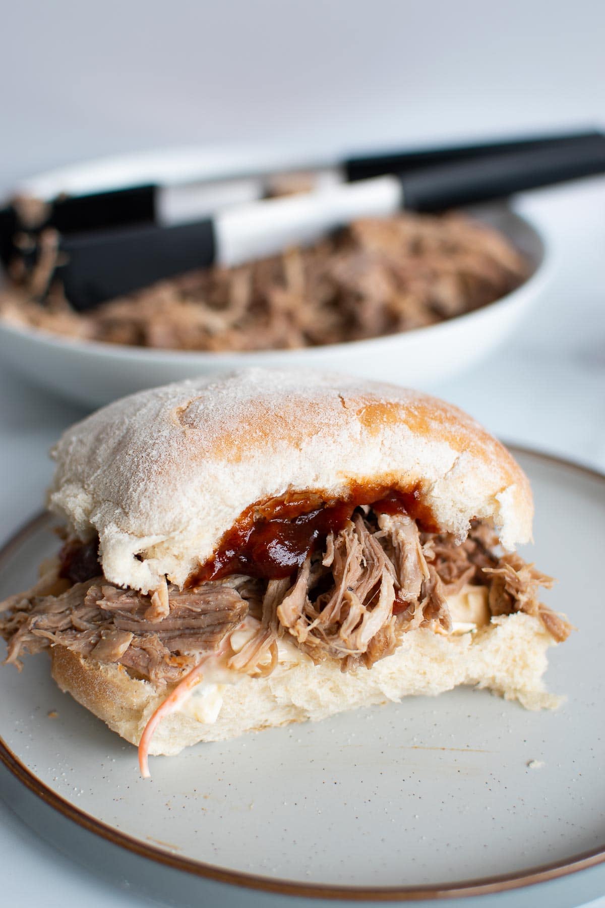 Pulled pork and bbq sauce in a bun.