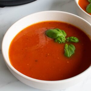 Instant Pot tomato soup with basil.