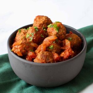 Spanish meatballs Albondigas in a bowl.