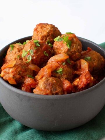 Spanish meatballs Albondigas in a bowl.