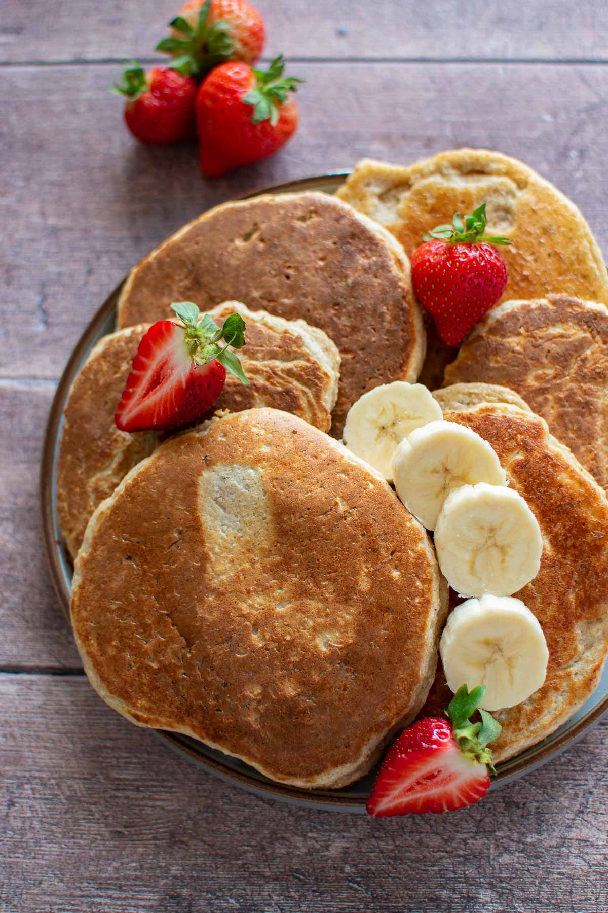 Close up of banana protein pancakes.