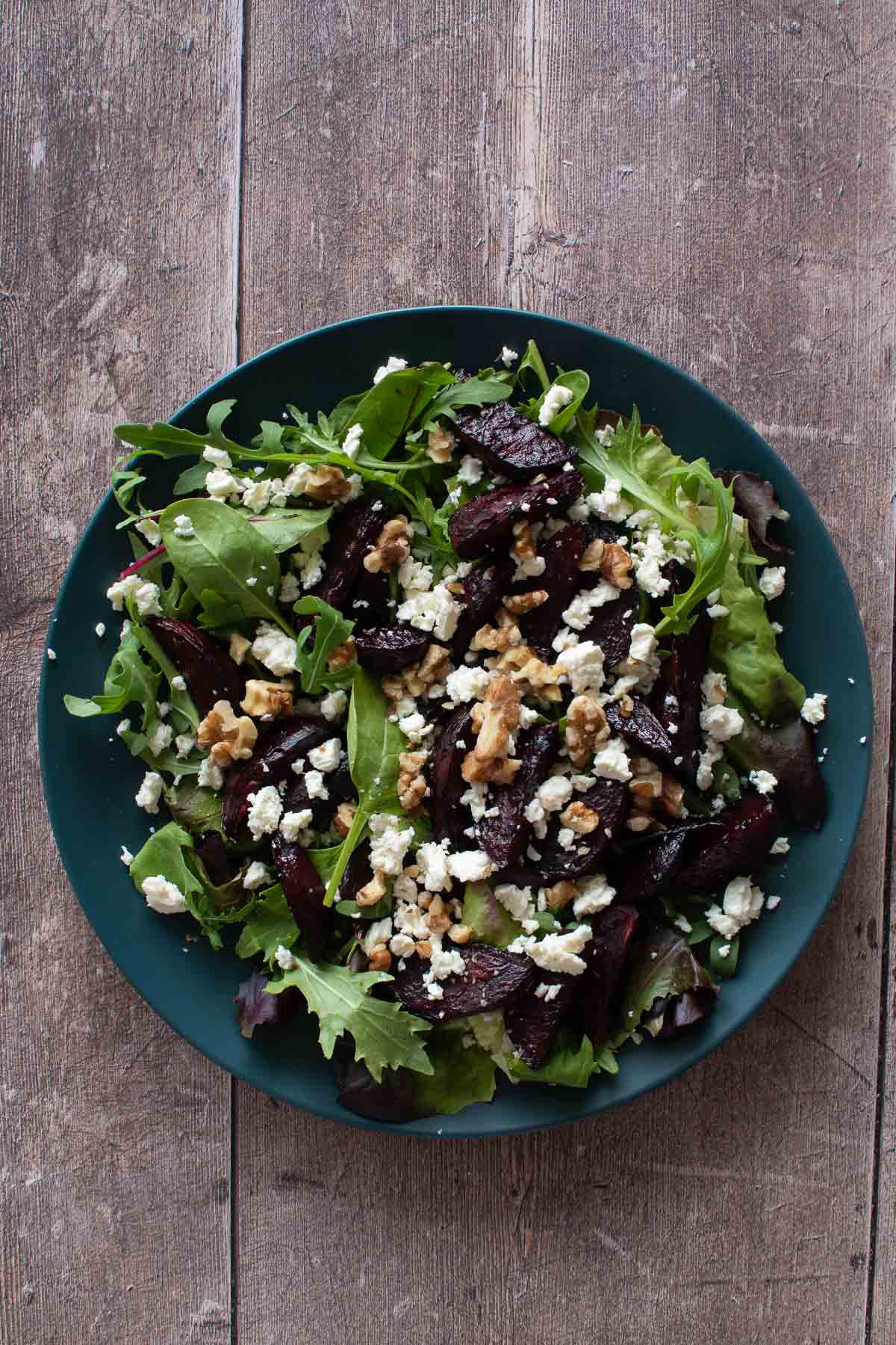 A plate of feta and beetroot salad.