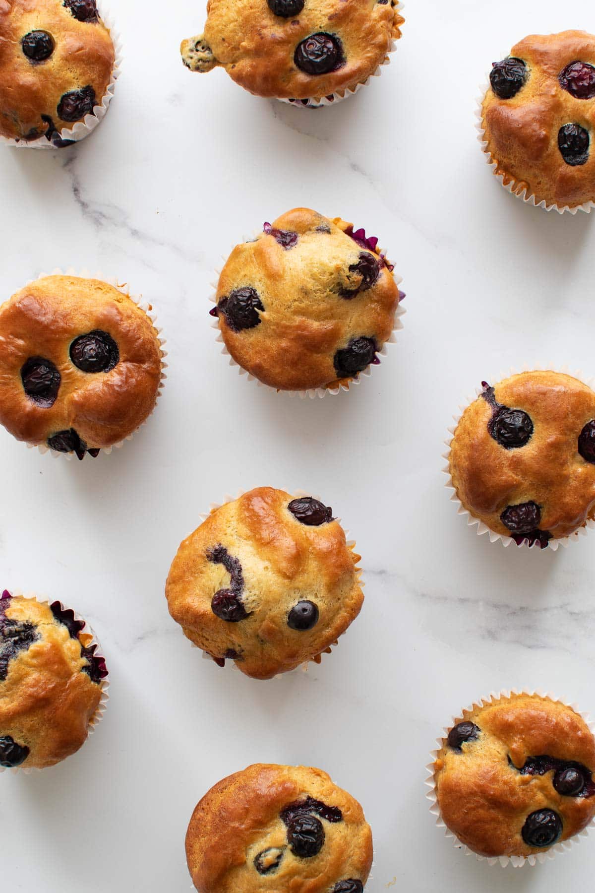 Blueberry muffins on a table.