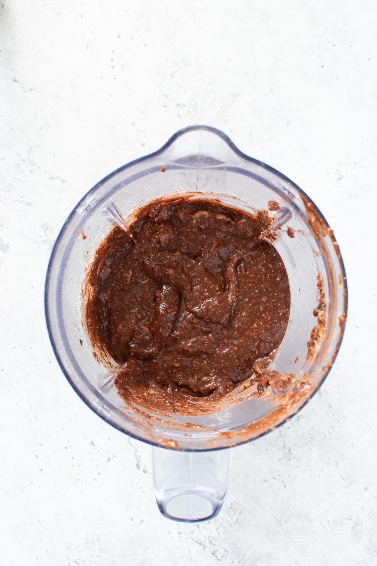 A blender with chocolate pancake batter.