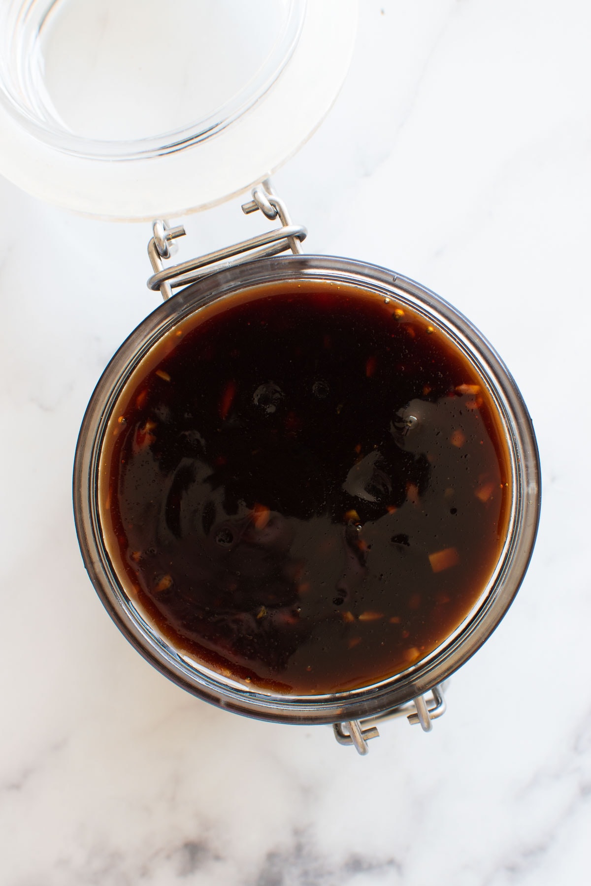 A jar of homemade teriyaki sauce.