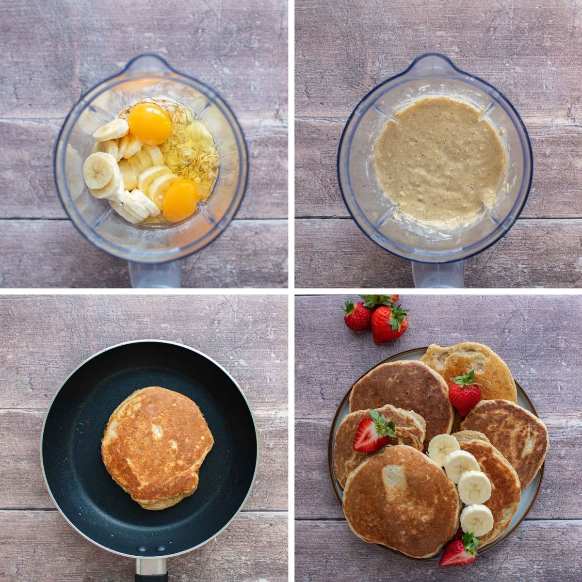 Step by step instructions for making protein pancakes with banana.