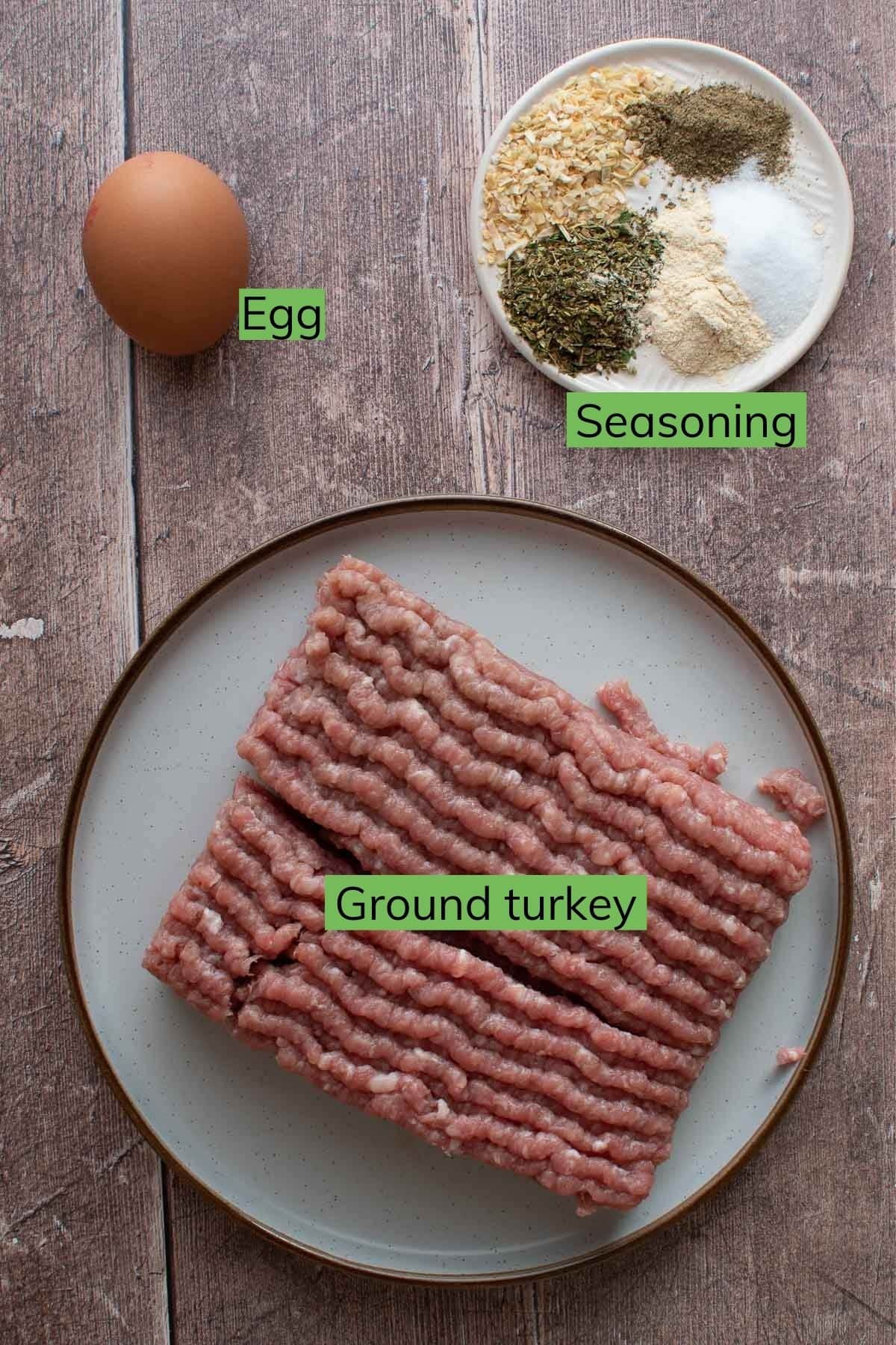 Ground turkey burger ingredients.