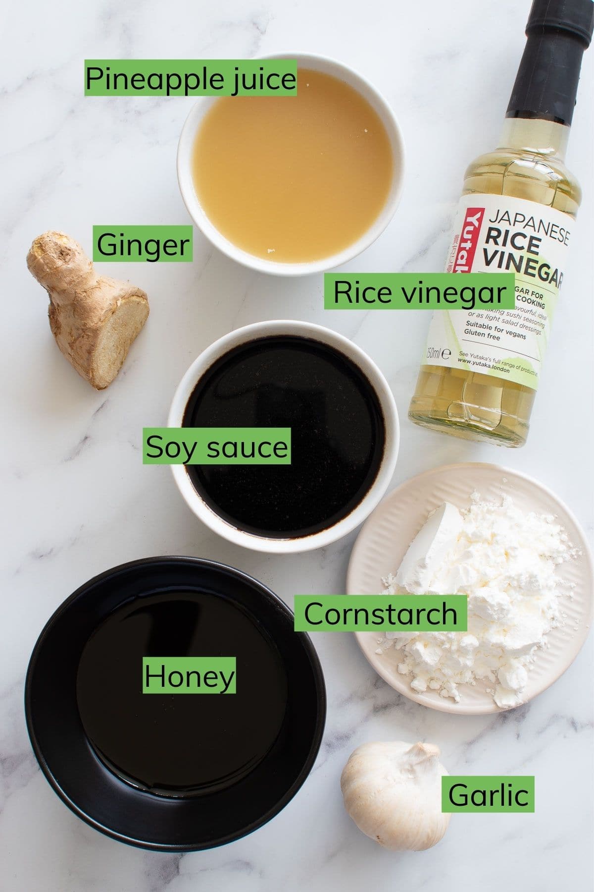 Ingredients to make healthy teriyaki sauce from scratch.