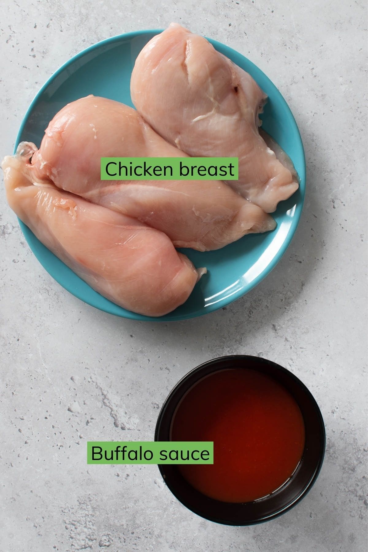 Ingredients for buffalo chicken.