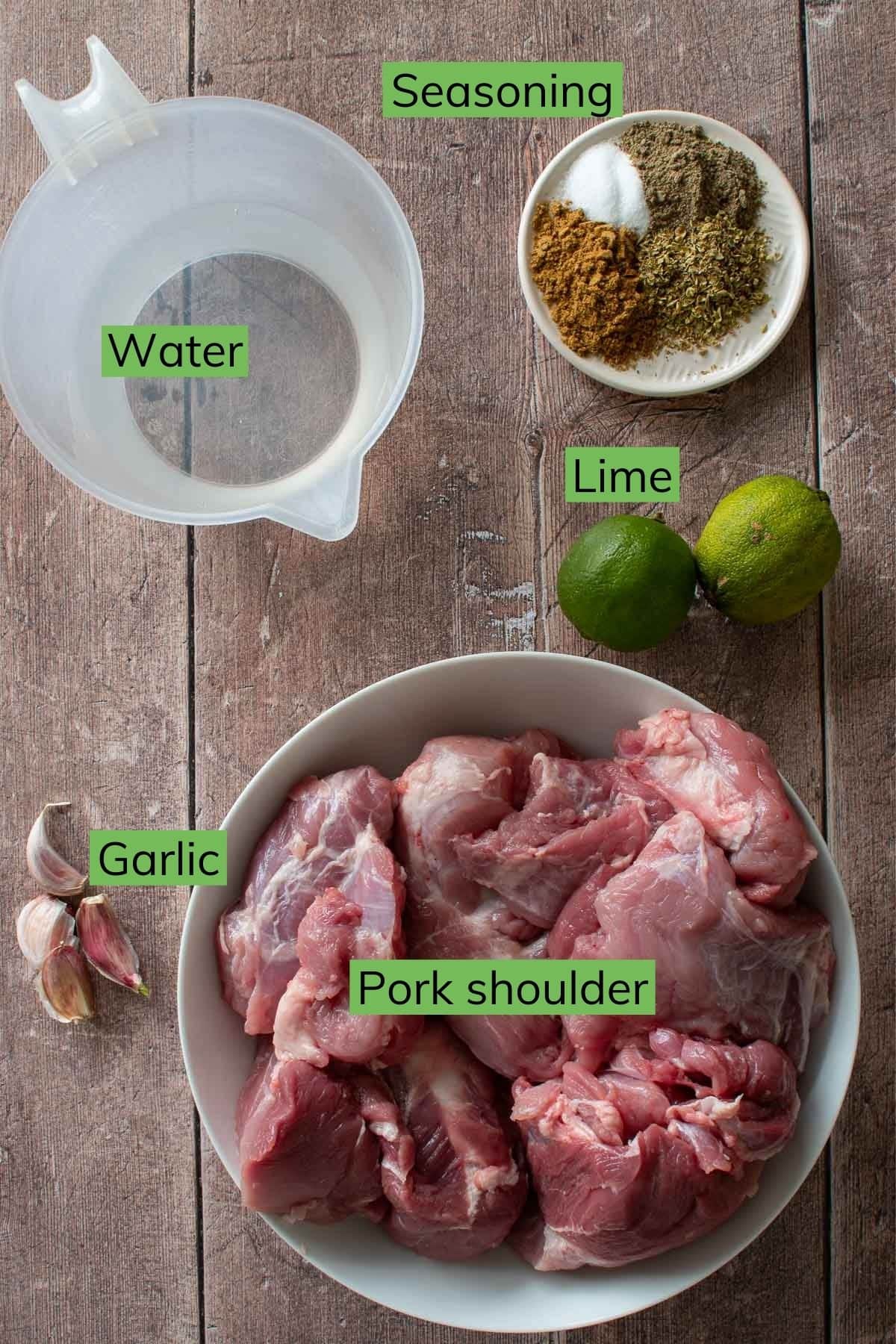 Ingredients for making carnitas.