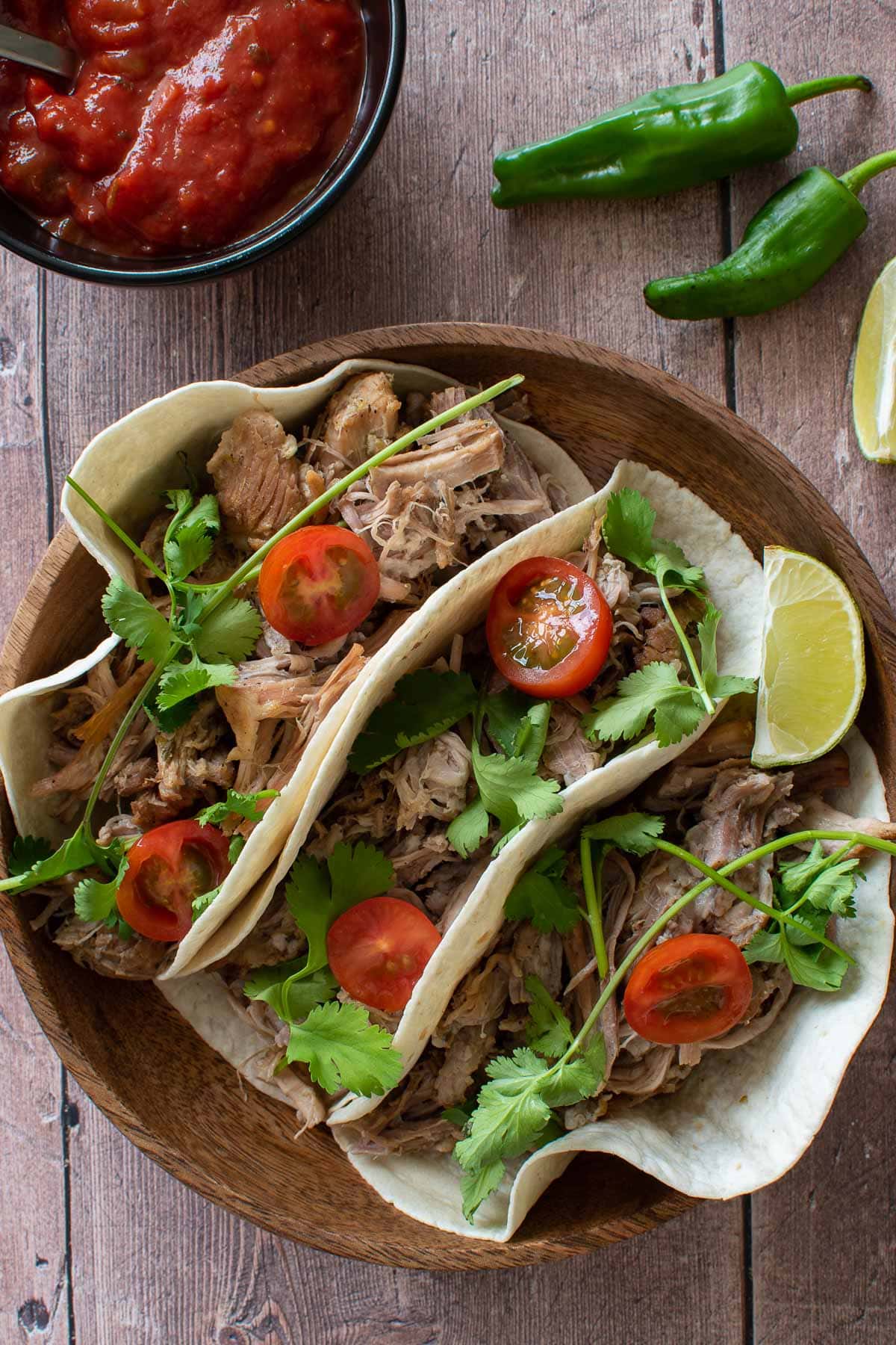 Pressure cooker carnitas pork tacos.