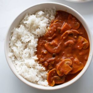Mushroom curry with rice.
