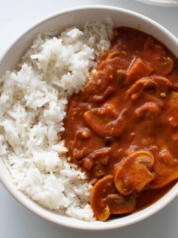 Mushroom curry with rice.