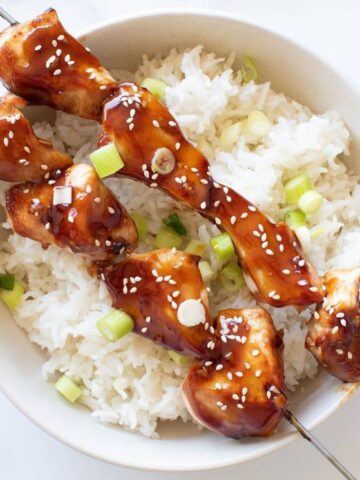 Teriyaki chicken skewers.