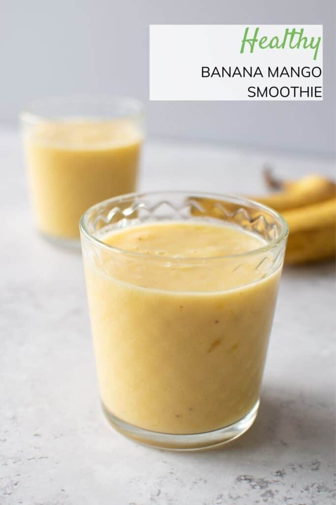 Close up of mango and banana smoothie.