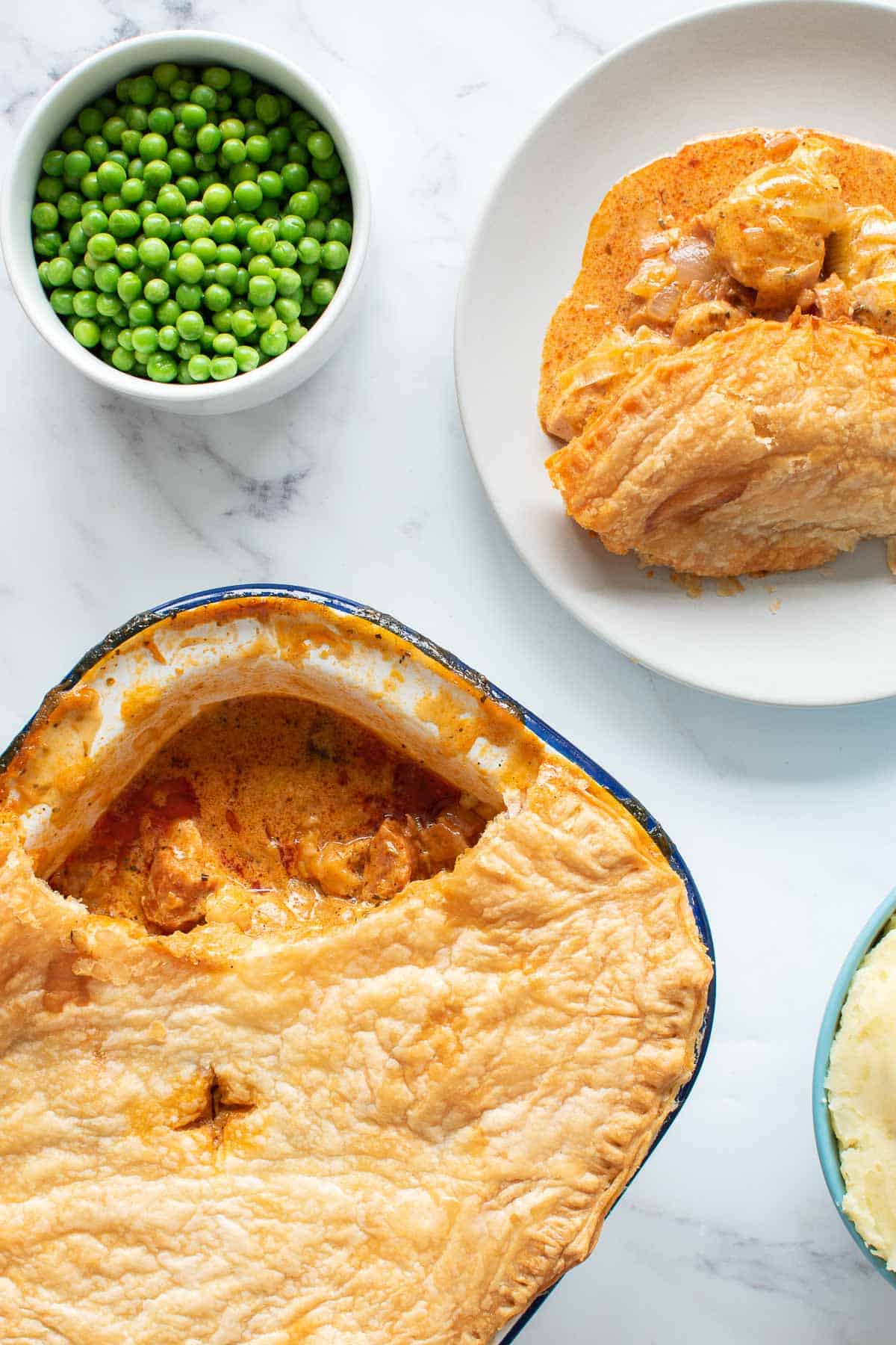 Creamy chicken pie with peas.