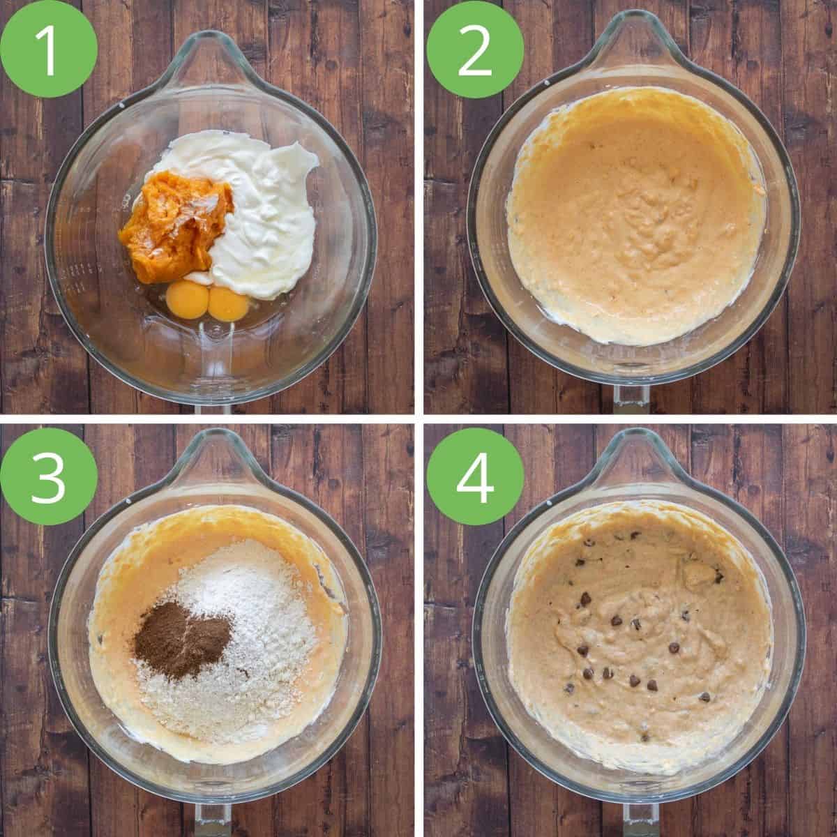 Step by step how to make pumpkin protein muffins.