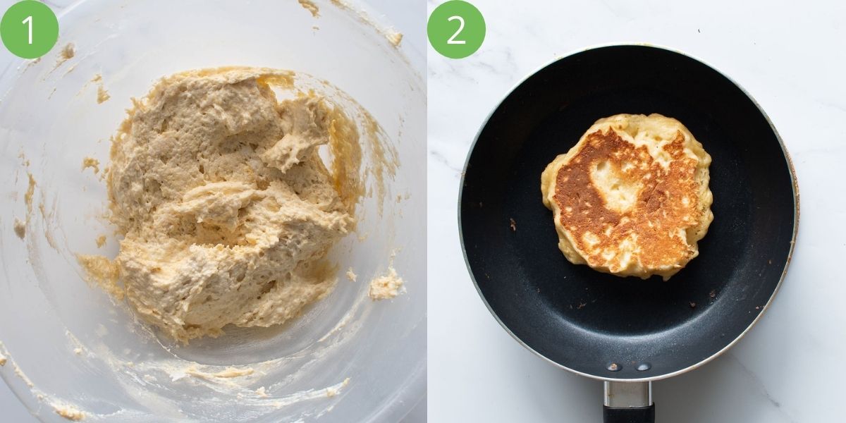 Step by step images showing how to make pancakes with quark.