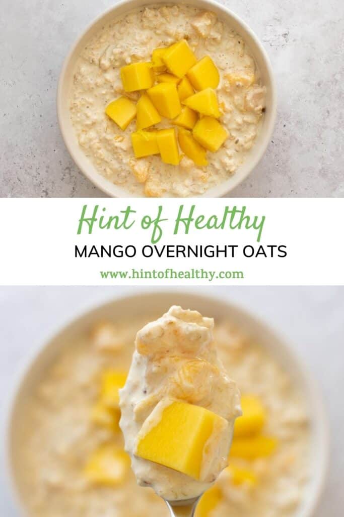 Two bowls of mango overnight oats.