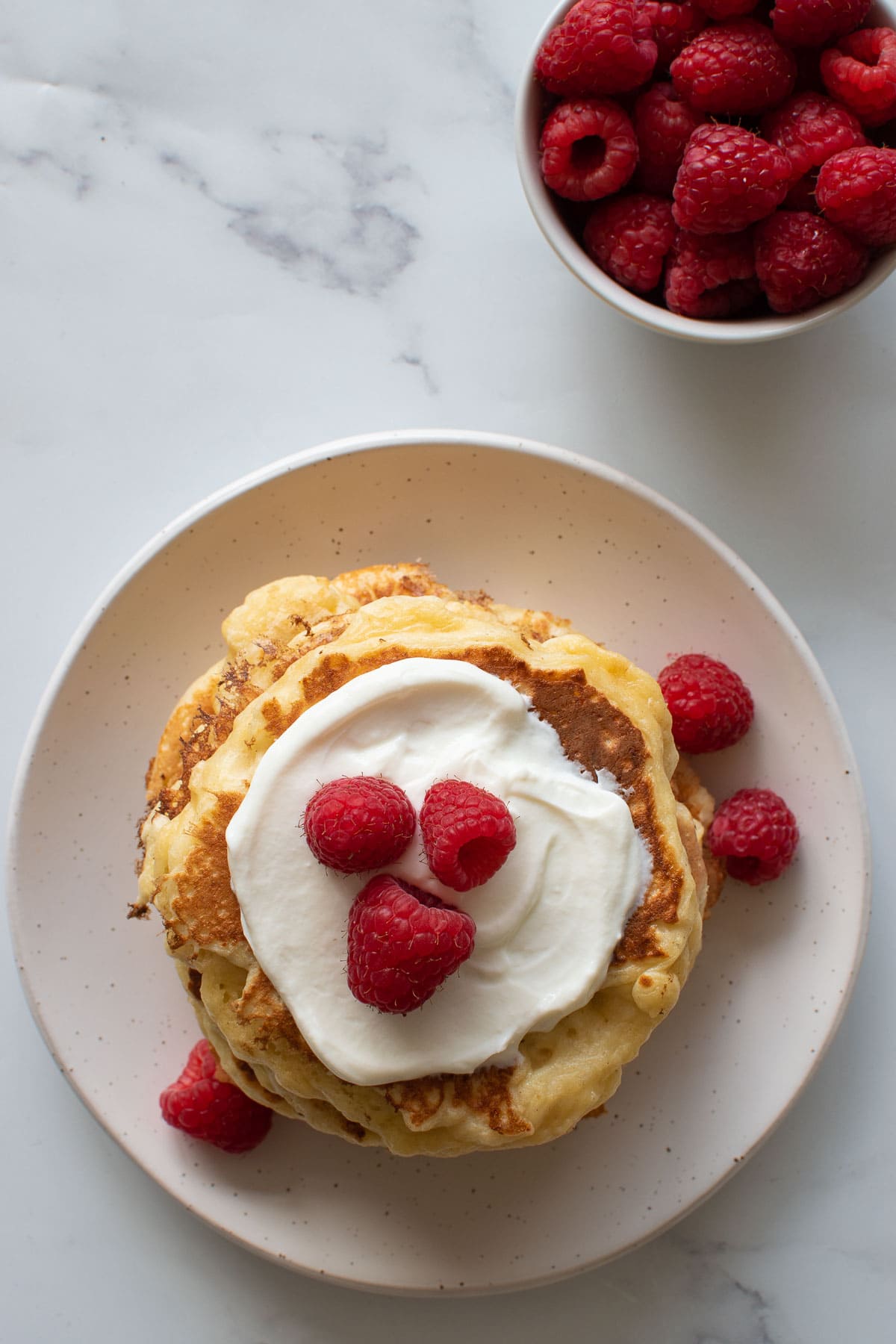 Overhead view of quark pancakes.