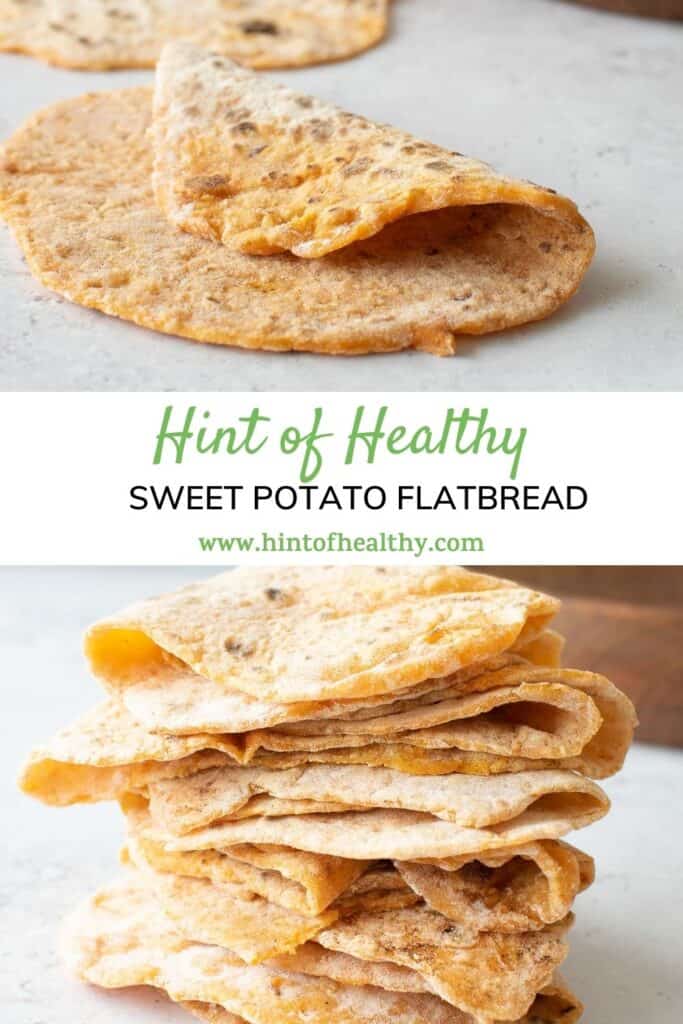 Two images of sweet potato flatbreads.