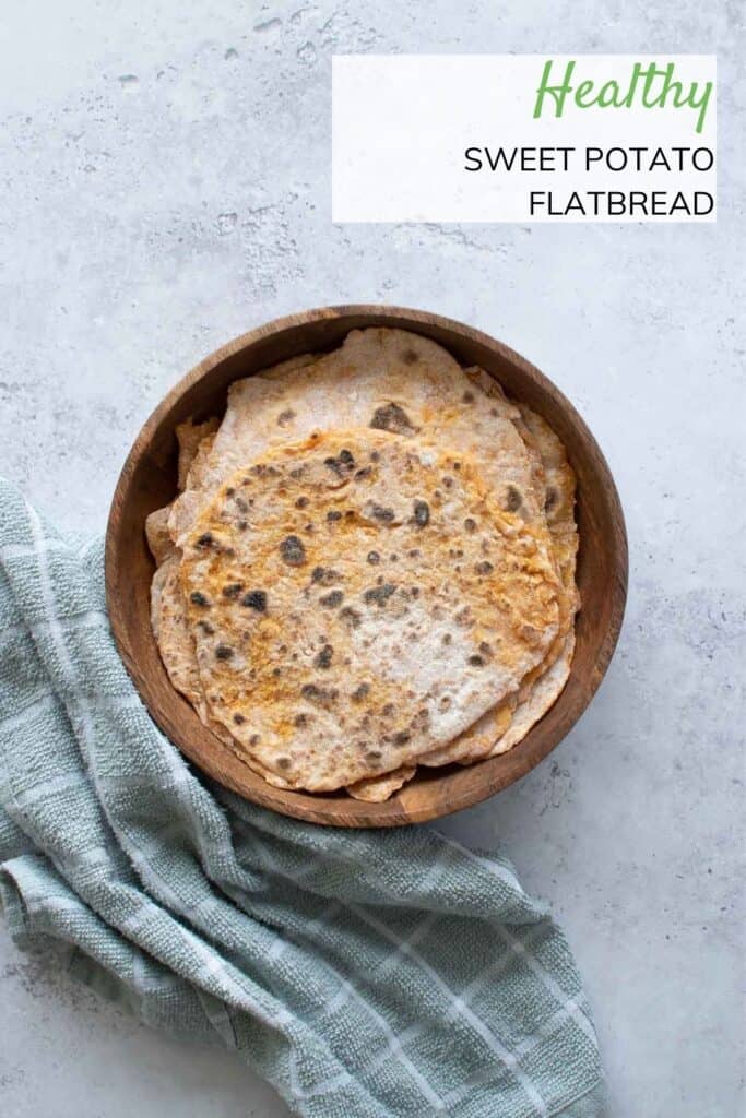Flatbread in a wooden bowl.