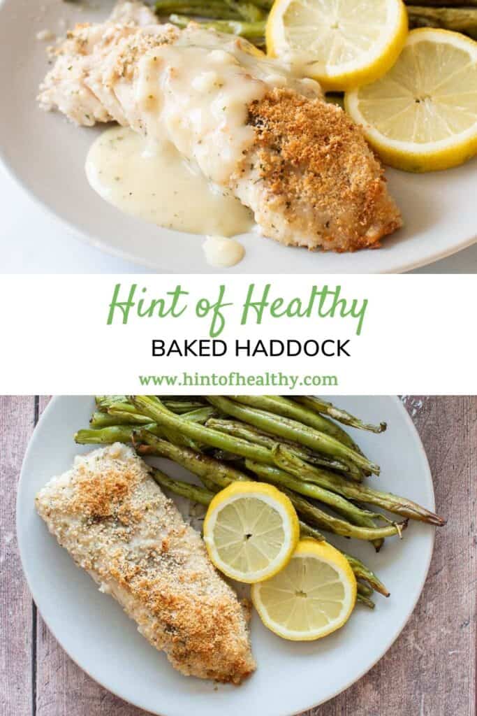 Crispy baked haddock with lemon sauce.