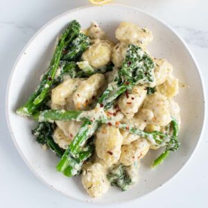 Creamy broccoli gnocchi.