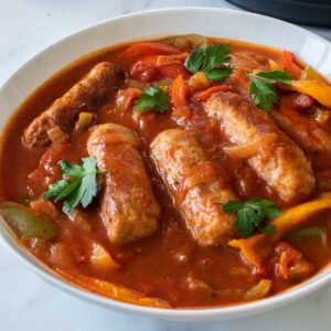 Instant pot sausage and peppers in tomato sauce.