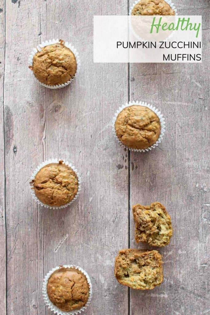 Zucchini and pumpkin muffins on a table.