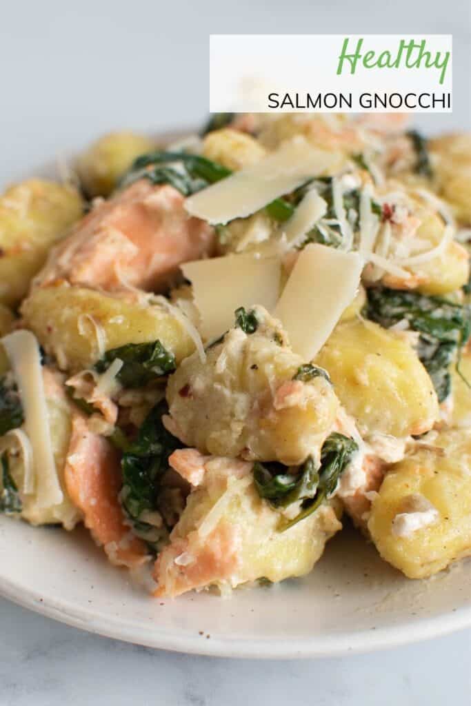 Close up of salmon gnocchi.