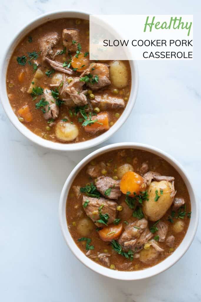 Two bowls of slow cooked pork stew.