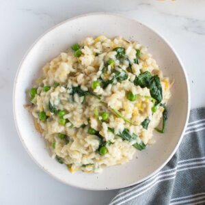 Smoked haddock risotto on a plate.