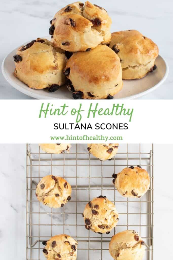 Two photos of soft sultana scones.