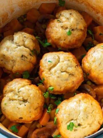 Vegan stew with dumplings.