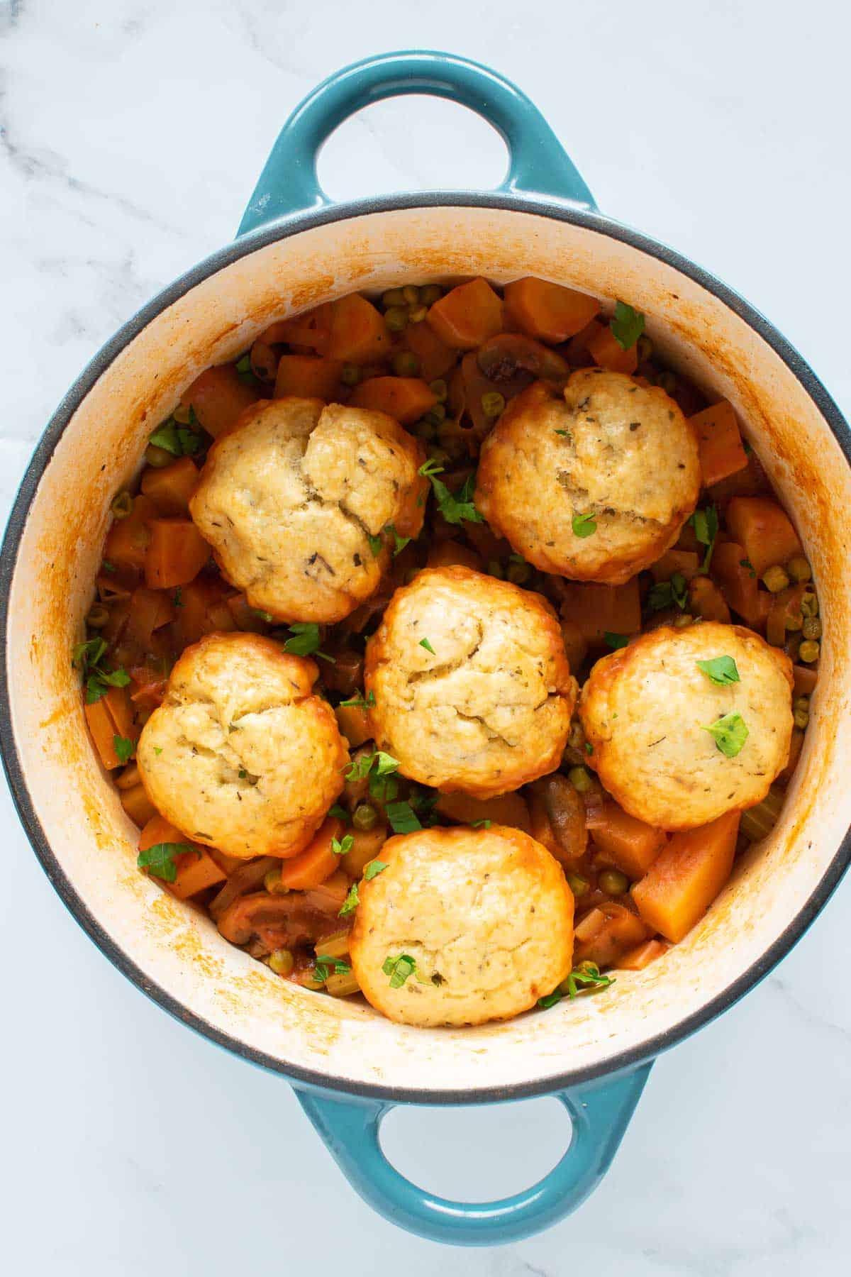 A cast iron pot with stew.