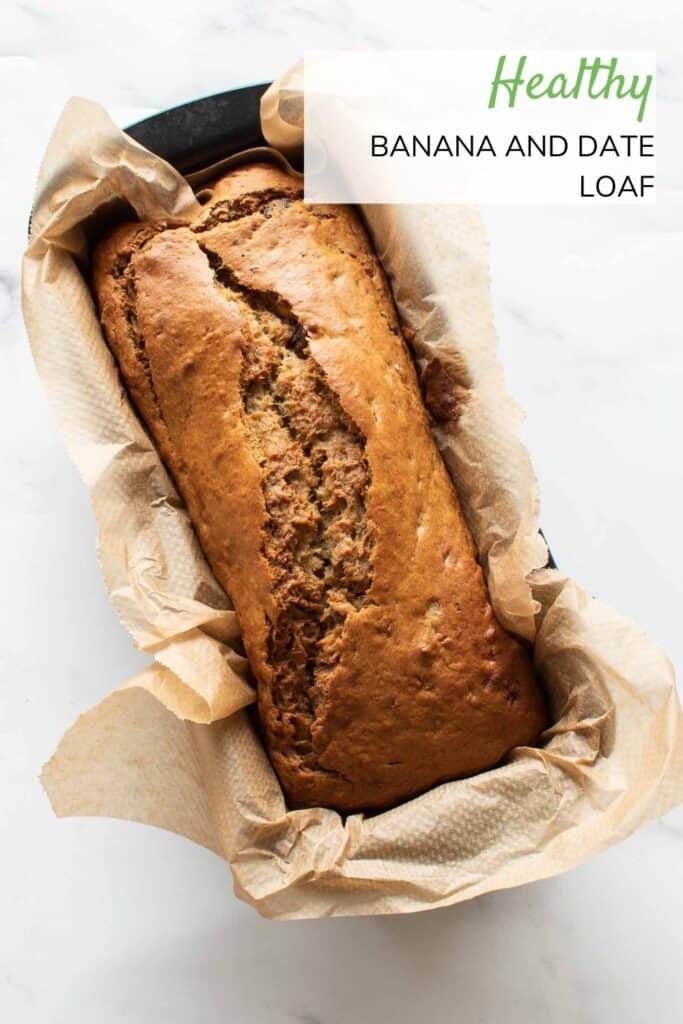 Banana bread in a loaf pan.