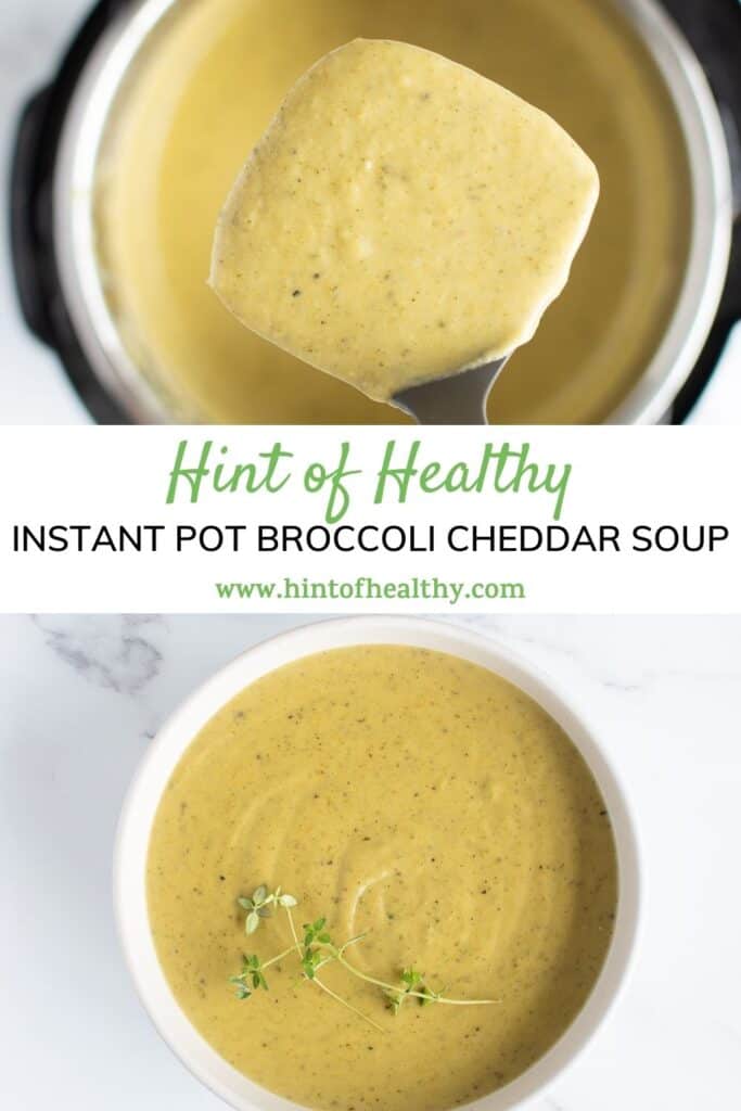 Two images of broccoli cheddar soup.
