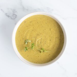 Creamy broccoli and cheddar soup.