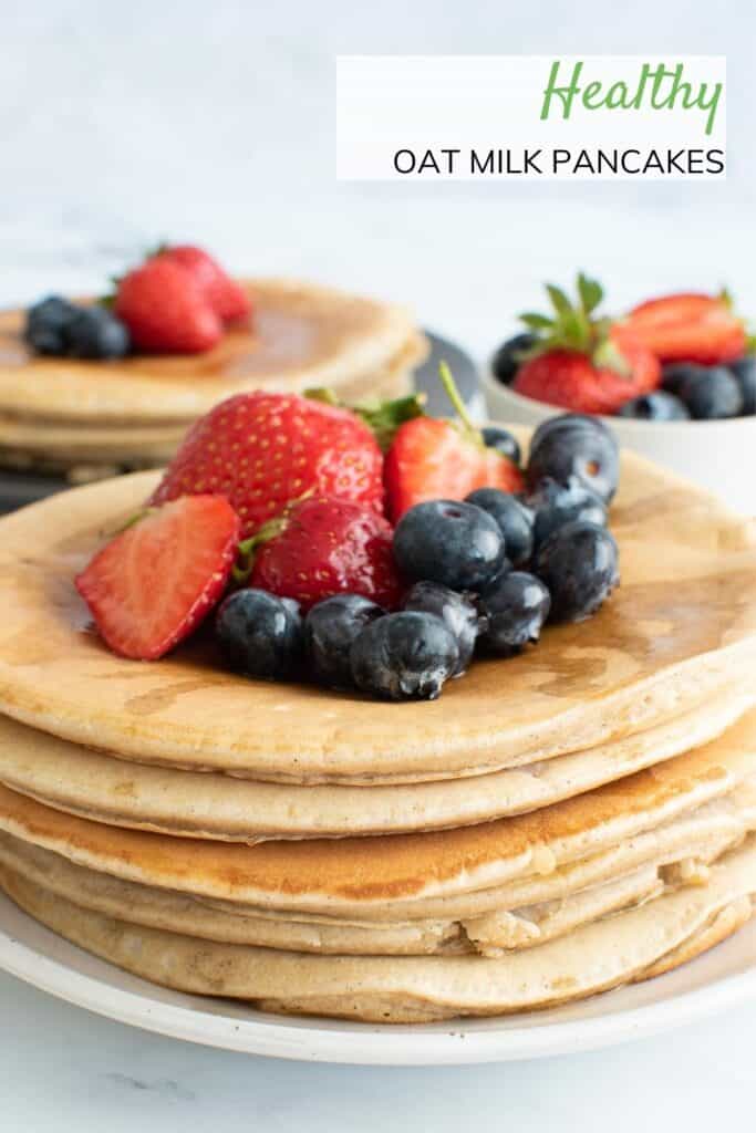 A stack of fluffy oat milk pancakes.