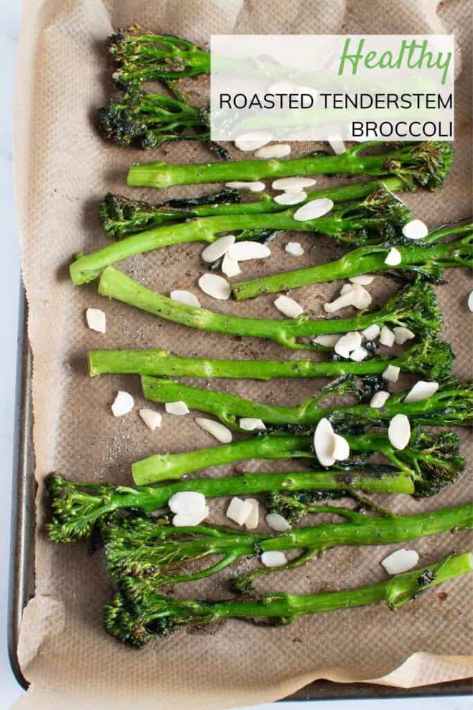 Roasted broccoli with flaked almonds.