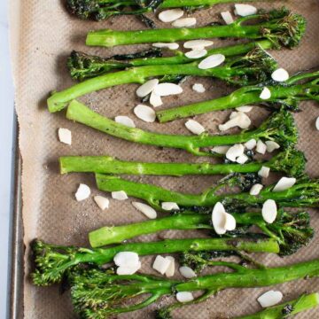 Roasted tenderstem broccoli with almonds.