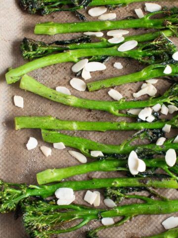 Roasted tenderstem broccoli with almonds.