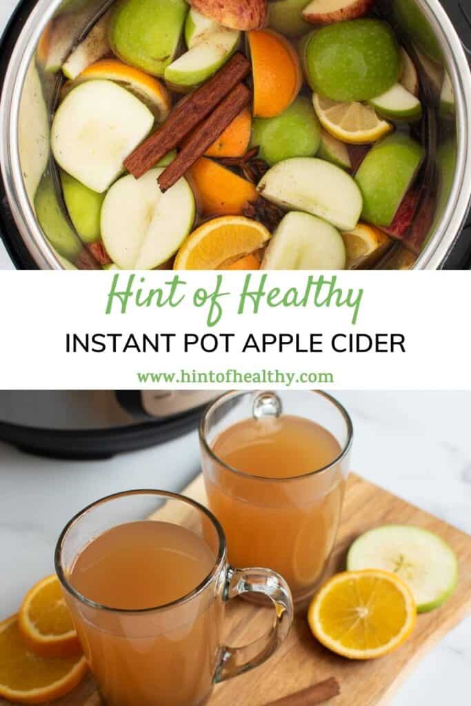 Apple cider in glasses and Instant Pot.