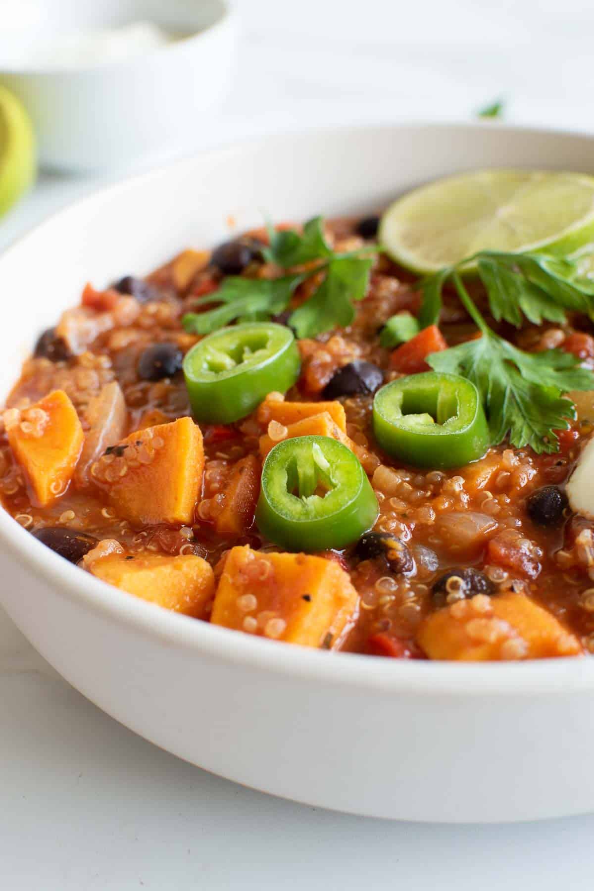 Close up of vegan pressure cooked chili.