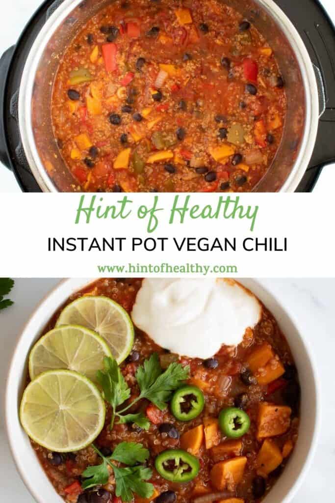 Sweet potato and quinoa chili in Instant Pot.